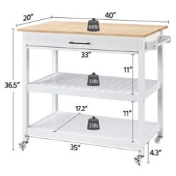 Yaheetech Kitchen Island Cart On Wheels, 3 Tiers Rolling Utility Cart With Drawer And 2 Spacious Storage Shelf, 40'' W Solid Wood Countertop, White 12 Yaheetech Kitchen Island Cart On Wheels, 3 Tiers Rolling Utility Cart With Drawer And 2 Spacious Storage Shelf, 40'' W Solid Wood Countertop, White -Amazon Store 41mj3Kti5XL