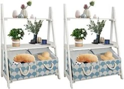 Babion White Ladder Shelf, 3 Tier Ladder Bookshelf With 2 Baskets，Wood Rustic Ladder Bookshelf, Freestanding Storage Organizer Rack, Indoor Plant Stand, Ladder Shelves For Home, 2PCS,White -Amazon Store 41mrxGHypZL. AC 1