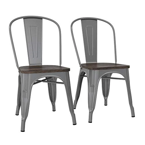 DHP Fusion Metal Wood Seat, Silver, Set Of 2, Dining Chair 5 DHP Fusion Metal Wood Seat, Silver, Set Of 2, Dining Chair - Image 3