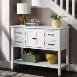 P PURLOVE Console Table Buffet Table Wood Buffet Storage Cabinet With Drawer And Bottom Shelf, Buffet Server For Living Room Kitchen Dining Room Furniture