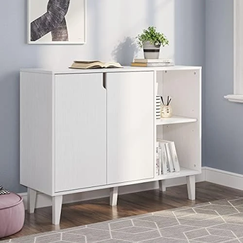 Panana Kitchen Buffet Cabinet Storage Sideboard With 2 Doors 2 Shelves, White, 41.8" L X 15" W X 32.5" H 7 Panana Kitchen Buffet Cabinet Storage Sideboard With 2 Doors 2 Shelves, White, 41.8" L X 15" W X 32.5" H - Image 5