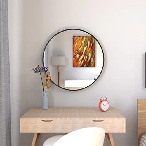 UMZODO 30 Inch Circle Wall Mirror, Brushed Black Metal Framed Round Mirror For Bathroom Vanity, Bedroom Decor, Living Room, Entryway 7 UMZODO 30 Inch Circle Wall Mirror, Brushed Black Metal Framed Round Mirror For Bathroom Vanity, Bedroom Decor, Living Room, Entryway - Image 5