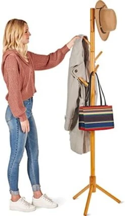 ZOBER Coat Rack Freestanding - Wooden 6 Hanger Clothing Rack With Modern Hooks For Bag, Hat, Jacket, Purse, Umbrella - Standing Hat Rack Coat Hanger For Entryway - Black -Amazon Store 41nABT4T5OL. AC