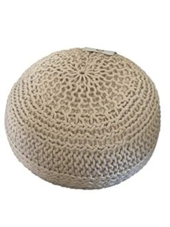 NOORI Home - Premium Luxury 100% Handmade & Handcrafted Cable Style Cotton Knitted Jade Comfortable Pouf, Ottoman, Footrest, Footstool - Beige - 20"x20"x14" -Amazon Store 41nDXimvSeL
