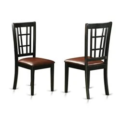 East West Furniture NIC-BLK-LC Nicoli Dining Room Chairs - Faux Leather Upholstered Wood Chairs, Set Of 2, Black