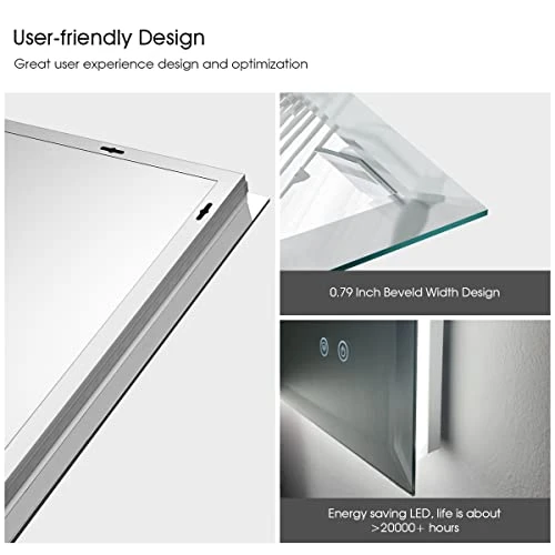 IOWVOE 60 X 36 Inch LED Mirror Backlit Bathroom Large Wall Mounted Vanity Makeup Mirror Dimmable Anti-Fog Lighted Mirror CRI 90 Adjustable Brightness 7 IOWVOE 60 X 36 Inch LED Mirror Backlit Bathroom Large Wall Mounted Vanity Makeup Mirror Dimmable Anti-Fog Lighted Mirror CRI 90 Adjustable Brightness - Image 5