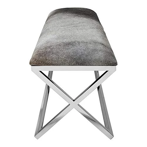 Modern Stainless Steel And Cowhide Bench Grey Silver Solid Glam Contemporary Leather Finish Handmade 4 Modern Stainless Steel And Cowhide Bench Grey Silver Solid Glam Contemporary Leather Finish Handmade - Image 2