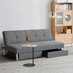 JAHH 3-seat Design Convertible Futon Sofa Bed Adjustable Couch Sleeper W/Two Drawers Grey -Amazon Store 41nHz0VG1vL
