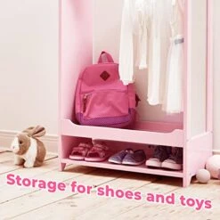 Teamson Kids - Windsor Wooden Dress Up Storage Kids Costume Organizer Center Open Hanging Armoire Closet Unit Furniture With Hooks And Mirror - Pink -Amazon Store 41nIMz3BYnL