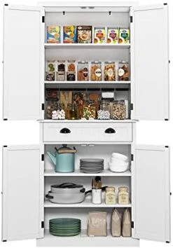 HLR 72" Freestanding Kitchen Pantry Storage Cabinet With Doors And Adjustable Shelves, Pantry Cupboard Cabinet For Kitchen, Bathroom Or Hallway, White -Amazon Store 41nKtAKFGvL. AC