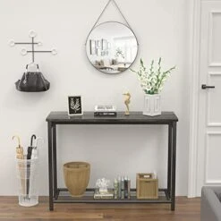 Ecoprsio Console Table Sofa Table With Mesh Shelves, 2 Tier Entryway Table Foyer Table For Entryway, Front Hall, Hallway, Sofa, Couch, Living Room, Coffee Bar, Kitchen, Grey