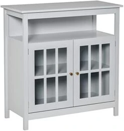 HOMCOM Sideboard Buffet Cabinet, Kitchen Cabinet With Open Shelf, Glass Doors And Adjustable Shelf, Accent Cabinet For Living Room, Cherry -Amazon Store 41nQH5 BOPL. AC