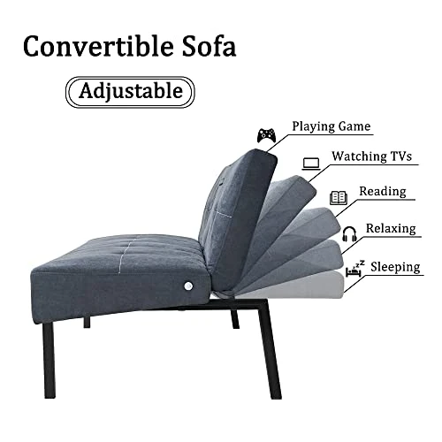 Panana Futon Sofa Bed Linen Fabric Upholstered Modern Convertible Folding Futon Sofa Bed Daybed Guest Bed, 5 Angles Adjustable, 2 Cup-Holders (Grey) 4 Panana Futon Sofa Bed Linen Fabric Upholstered Modern Convertible Folding Futon Sofa Bed Daybed Guest Bed, 5 Angles Adjustable, 2 Cup-Holders (Grey) - Image 2