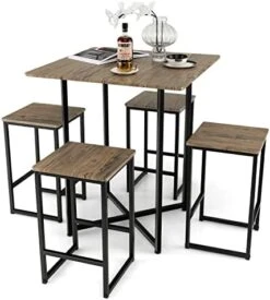 Giantex 5 Piece Dining Table Set, Industrial Kitchen Table Set W/ 4 Stools, Square Space-Saving Bar Table Set For Small Spaces, Apartment, Counter Height Table Sets W/Metal Frame (Natural & Black) 14 Giantex 5 Piece Dining Table Set, Industrial Kitchen Table Set W/ 4 Stools, Square Space-Saving Bar Table Set For Small Spaces, Apartment, Counter Height Table Sets W/Metal Frame (Natural & Black) -Amazon Store 41nVm22 s L. AC