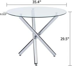 STYLIFING Dining Room Set Round Clear Glass Top Crisscrossing Chrome Metal Legs Kitchen Table And 2 Modern High Back Grey Faux Leather Chairs Home Kitchen Office Waiting Room Use -Amazon Store 41nWCA3WROL