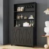 Weselon Large Kitchen Pantry Cabinet, Storage Hutch With Microwave Stand & Wine Rack, Freestanding Kitchen Cupboard Buffet Bar Cabinet With Barn Door & Open Shelves For Home (Black) -Amazon Store 41nWa6FcBVL