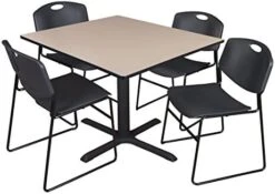 Cain 36" Square Breakroom Table- Grey & 4 Zeng Stack Chairs- Black -Amazon Store 41nX i8tpOL. AC