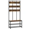 VASAGLE Hall Tree With Shoe Storage, Entryway Organizer With Coat Hooks And Shoe Bench, 2 Mesh Shelves, Steel Frame, Rustic Brown And Black, 33.1 X 11.8 X 72.4 Inch UHSR087B01