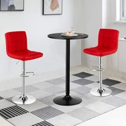 COSTWAY 3-Piece Bar Table Set, Round Cocktail Table And PU Leather Adjustable Swivel Chairs, Modern Counter Height Table Set With 2 Bar Stool For Kitchen, Office (Red) -Amazon Store 41naSwf5sqL