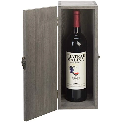 MyGift Vintage Gray Wood Wine Bottle Holder Decorative Wooden Gift Box With Antique Brass Handle And Latch 8 MyGift Vintage Gray Wood Wine Bottle Holder Decorative Wooden Gift Box With Antique Brass Handle And Latch - Image 6