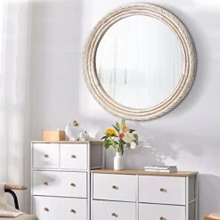 OuYezy 30 Inch Round Wood Mirror Decorative Wall Mirrors - Rustic Farmhouse Circle Mirrors Distressed Hanging Decor Mirrors For Bathroom, Bedroom, Living Room, Or Entryway, For Mom -Amazon Store 41nhvso6ieL
