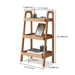 Vadisun 100% Solid Oak Wood Ladder Bookshelf, Floor Storage Bookshelf With Four-Sided Baffle Design, Side Table Open Shelf For Living Room, Home Office -Amazon Store 41niH130klL