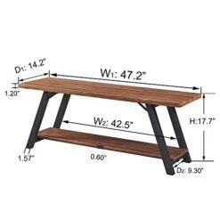 IBF Solid Wood Entryway Bench, Natural Real Wood Storage Bench, Farmhouse Wooden Shoe Bench In Entry Way Hallway Foyer Rack, Bedroom Bench Seat For Living Bed Mud Room Indoor, Rustic Brown, 47 Inch