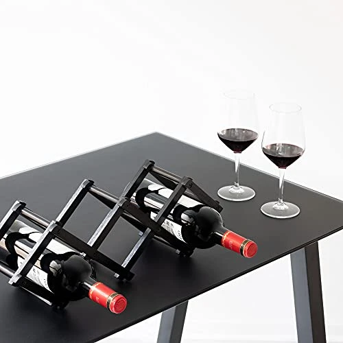 Navaris Bamboo Wine Rack - Foldable Free Standing Wine Rack - Small Wooden Wine Stand For Organizing And Storing Bottles - 5 Slot - Black 4 Navaris Bamboo Wine Rack - Foldable Free Standing Wine Rack - Small Wooden Wine Stand For Organizing And Storing Bottles - 5 Slot - Black - Image 2
