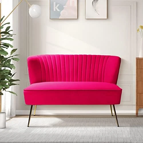 HULALA HOME Velvet Loveseat Sofa With Gold Legs, Mid-Century Modern Upholstered Love Seat Couch, Tufted Small 2-Seat Sofa Armless For Living Room, Bedroom, Apartment Small Spaces, Ivory 14 HULALA HOME Velvet Loveseat Sofa With Gold Legs, Mid-Century Modern Upholstered Love Seat Couch, Tufted Small 2-Seat Sofa Armless For Living Room, Bedroom, Apartment Small Spaces, Ivory - Image 12