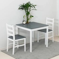 Mecor 3 PC Wood Kitchen Dining Table Set, Solid Wood Square Table With 2 Chairs For Kitchen Dining Room Furniture(Grey)