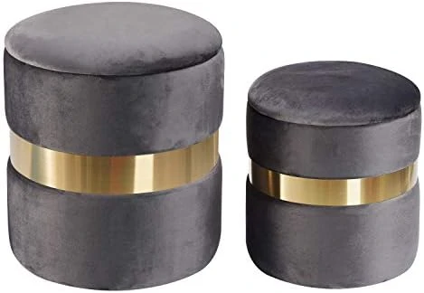 DEERUN Round Velvet Storage Ottoman Foot Rest Stool/Upholstered Footstool/Side Table Seat Make Up Stool With Stainless Steel Band, Pack Of 2 (Black) 13 DEERUN Round Velvet Storage Ottoman Foot Rest Stool/Upholstered Footstool/Side Table Seat Make Up Stool With Stainless Steel Band, Pack Of 2 (Black) - Image 11