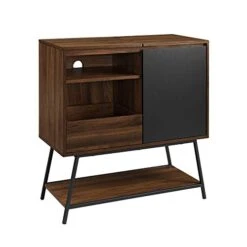 Walker Edison Modern Rectangle Sideboard With Record Player Storage-Entryway Serving Storage Cabinet Doors-Dining Room Console, 30 Inch, Black And Dark Walnut