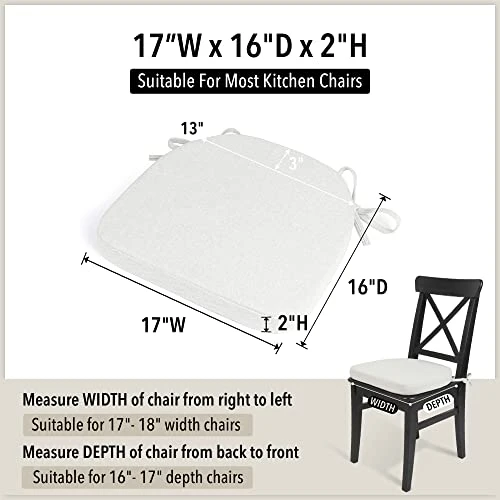 Tromlycs Dining Chair Cushions For Dining Kitchen Pads Set Of 4 Room Seat Indoor U Shaped Non Slip With Ties 17 X 16 Inch Farmhouse Ivory White 4 Tromlycs Dining Chair Cushions For Dining Kitchen Pads Set Of 4 Room Seat Indoor U Shaped Non Slip With Ties 17 X 16 Inch Farmhouse Ivory White - Image 2