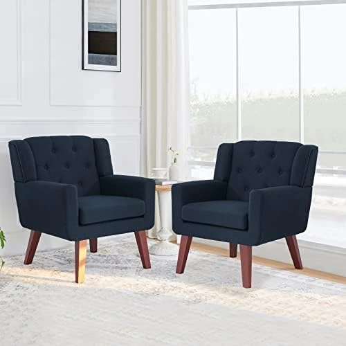 Accent Chair Button-Tufted Upholstered Living Room Chairs Comfy Reading Chair Mid Century Modern Chair With Linen Fabric Lounge Arm Chairs For Living Room Bedroom (Beige) 11 Accent Chair Button-Tufted Upholstered Living Room Chairs Comfy Reading Chair Mid Century Modern Chair With Linen Fabric Lounge Arm Chairs For Living Room Bedroom (Beige) - Image 9