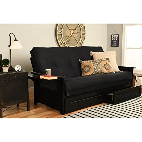 Pemberly Row Storage Futon With Suede Fabric Mattress In Black 4 Pemberly Row Storage Futon With Suede Fabric Mattress In Black - Image 2