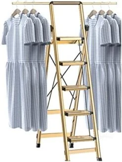 GENERIC 5-Step Aluminum Alloy Ladder Step Ladder With Telescopic Rod Portable Folding Ladder With Non-Slip Pedal Multifunctional Ladder Flower Stand Clothes Rack For Household And Office (Color : Grijs) -Amazon Store 41o jTlBeiL. AC