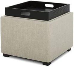 CHITA Storage Ottoman Cube With Tray,Footrest Stool Seat Serve As Side Table, Fabric In Flax -Amazon Store 41o1mjGdp7L. AC