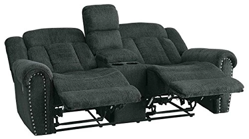 Homelegance Nutmeg Upholstered Double Reclining Loveseat With Console, Charcoal Gray 6 Homelegance Nutmeg Upholstered Double Reclining Loveseat With Console, Charcoal Gray - Image 4