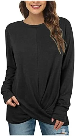 Long Sleeve Shirts For Women,Casual Crew Neck Fashion Front Twist Slit Pullover Top Solid Loose Workout Tops -Amazon Store 41o6u5RYIhL. AC
