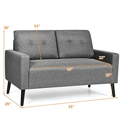 Giantex Modern Loveseat Sofa, 55" Upholstered Sofa Couch W/Soft Cushion, Rubber Wooden Legs, Button Tufted Back, Small Space Configurable Couch For Living Room (Gray) 5 Giantex Modern Loveseat Sofa, 55" Upholstered Sofa Couch W/Soft Cushion, Rubber Wooden Legs, Button Tufted Back, Small Space Configurable Couch For Living Room (Gray) - Image 3