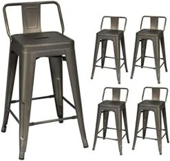 COSTWAY Metal Bar Stools Set Of 4, With Removable Back, 30'' Bar Height Stools With Rubber Feet, Stylish And Modern Chairs, For Kitchen, Dining Rooms, And Side Bar (Gun-Update, 30'') -Amazon Store 41o8as0ZhFL. AC