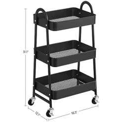 SONGMICS 3-Tier Rolling Cart, Metal Storage Cart, Kitchen Storage Trolley With 2 Brakes And Handles, Utility Cart, Easy Assembly, For Painting Utensils Bedroom Laundry Room, Black UBSC068B01 -Amazon Store 41o9JGQvrzS