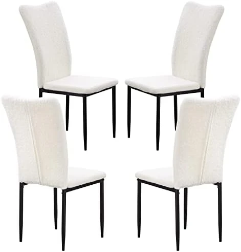 Nopurs Sherpa Dining Chairs Set Of 6 - Modern White Upholstered Boucle Dining Chairs High Back Armless Dining Chair With Black Metal Legs For Kitchen Dining Room Home Office 8 Nopurs Sherpa Dining Chairs Set Of 6 - Modern White Upholstered Boucle Dining Chairs High Back Armless Dining Chair With Black Metal Legs For Kitchen Dining Room Home Office - Image 6
