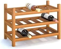 INTERBUILD Solid Hardwood Wine Rack Storage Shelf 3-Tier Stackable Freestanding Wine Bottle Holder 15 Bottles, Dusk Gray -Amazon Store 41oBfua yeL. AC