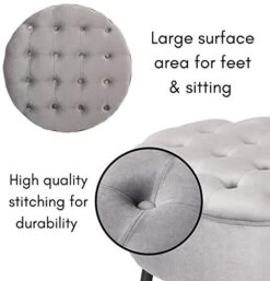 BIRDROCK HOME Tufted Round Grey Ottoman – Velvet Foot Stool – Mid Century Modern Steel Legs - Soft Compact Padded Stool - Living Room Or Bedroom – Vanity Chair - Decorative Furniture -Amazon Store 41oEG5xrkpL