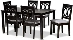Baxton Studio Barret Dining Set And Dining Set Grey Fabric Upholstered Espresso Brown Finished Wood 7-Piece Dining Set -Amazon Store 41oG8yGcScL. AC
