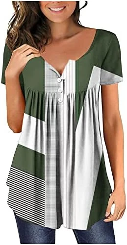 Going Out Tops For Women Floral Printed Hide Belly Tunic Blouses Casual V Neck Buttons Pullover Short Sleeve T-Shirts 14 Going Out Tops For Women Floral Printed Hide Belly Tunic Blouses Casual V Neck Buttons Pullover Short Sleeve T-Shirts - Image 12