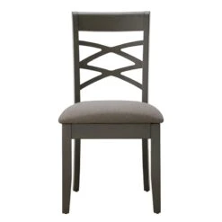 Leick Home 10184-GSMH Wood Double Cross Back Dining Chair, Set Of 2, Graystone With Moss Heather Seat -Amazon Store 41oIaDSJtCL