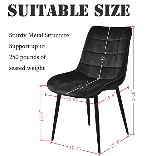 Payeel Upholstered Velvet Dining Chairs Set Of 4 Modern Tufted Dining Side Chairs W/Metal Legs Modern Cushion Seats And Back For Living Kitchen, Vanity, And Waiting Room(Black) 5 Payeel Upholstered Velvet Dining Chairs Set Of 4 Modern Tufted Dining Side Chairs W/Metal Legs Modern Cushion Seats And Back For Living Kitchen, Vanity, And Waiting Room(Black) - Image 3
