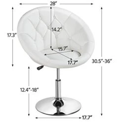 Yaheetech Round Tufted Back Chair Living Room Chair Contemporary Height Adjustable Vanity Chair 360° Swivel Accent Chair Modern Look, White -Amazon Store 41oSssMoznL